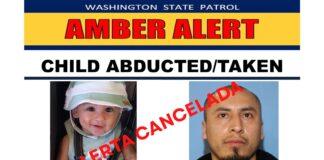 WSP cancela Alerta Amber por bebé de 7 meses del área de Vancouver Actualización/cancelación de Alerta AMBER emitida por la Patrulla Estatal de Washington por la desaparición de Marcello Martinez, bebé de 7 meses, junto con una fotografía del sospechoso Raul Martinez.
