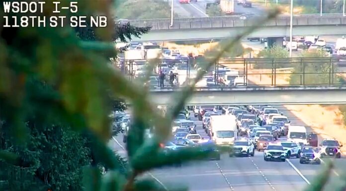 Reabren carriles de la autopista I-5 cerca de Everett tras incidente en un paso elevado