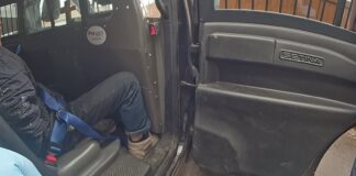 Hombre es arrestado por conducta indecente frente a una guardería en Longview Hombre arrestado permanece sentado en la parte trasera de un vehículo policial en Longview, Washington.