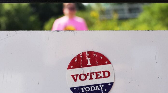 Encuesta de empresa misteriosa en EEUU subraya peligro de sondeos electorales no verificados Calcomanía circular con el mensaje “I Voted Today” adherida a una superficie blanca en Olbrich Gardens, Wisconsin, durante la jornada electoral del 11 de agosto de 2026.