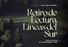 Anuncian el primer retiro de lectura en español del Pacific Northwest Afiche promocional del primer Retiro de Lectura de Líneas del Sur, con una vista aérea de un bosque y las instalaciones del Lodge at St. Edward’s Park. El diseño anuncia una invitación a leer en español y muestra como fecha tentativa del evento del 13 al 15 de noviembre de 2026.