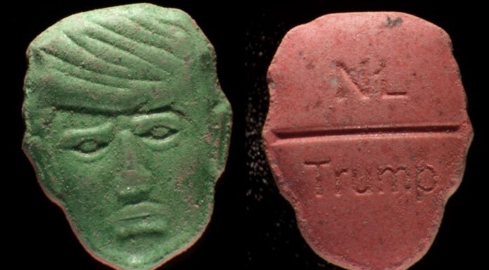 Alerta por pastillas peligrosas de éxtasis con la imagen de Trump Pastillas de distintos colores con el rostro de Donald Trump grabado en una cara y las inscripciones “NL” y “Trump” en el reverso.