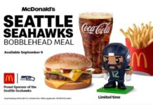 Seahawks y Starbucks apuestan por coleccionables para el otoño en Seattle Promoción Seattle Seahawks Bobblehead Meal de McDonald’s con hamburguesa, papas fritas, bebida y figura coleccionable de los Seahawks.